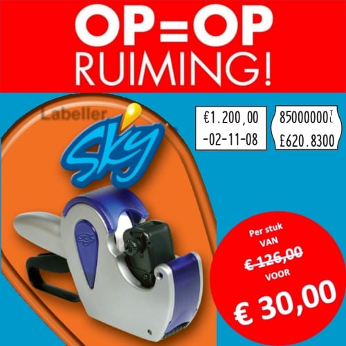 Opruiming - SKY - 2 regel - prijstang - prijsetiket - prijs - prijzen - beprijzen